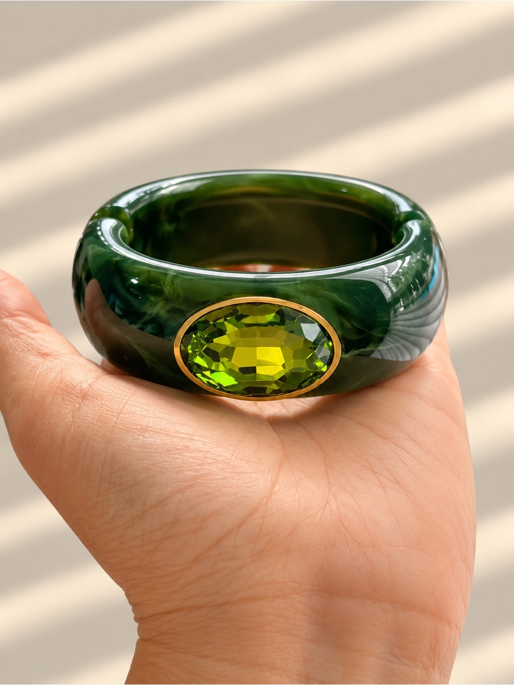 Green Crystal Chunky Bangle Bracelet